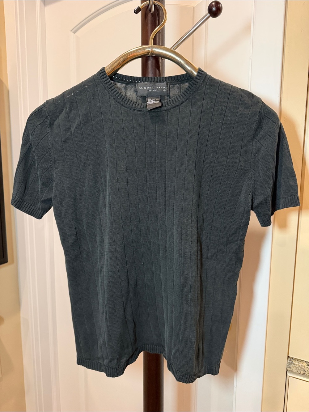 August Silk Women’s Short Sleeve Ribbed Crewneck Shirt - Black